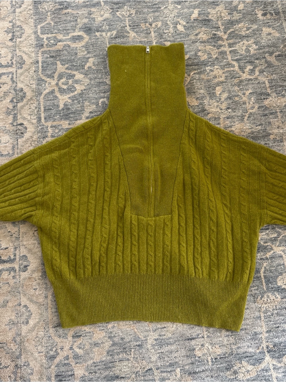 525 America Olive Green Cable-Detail Half-Zip Turtleneck Sweater